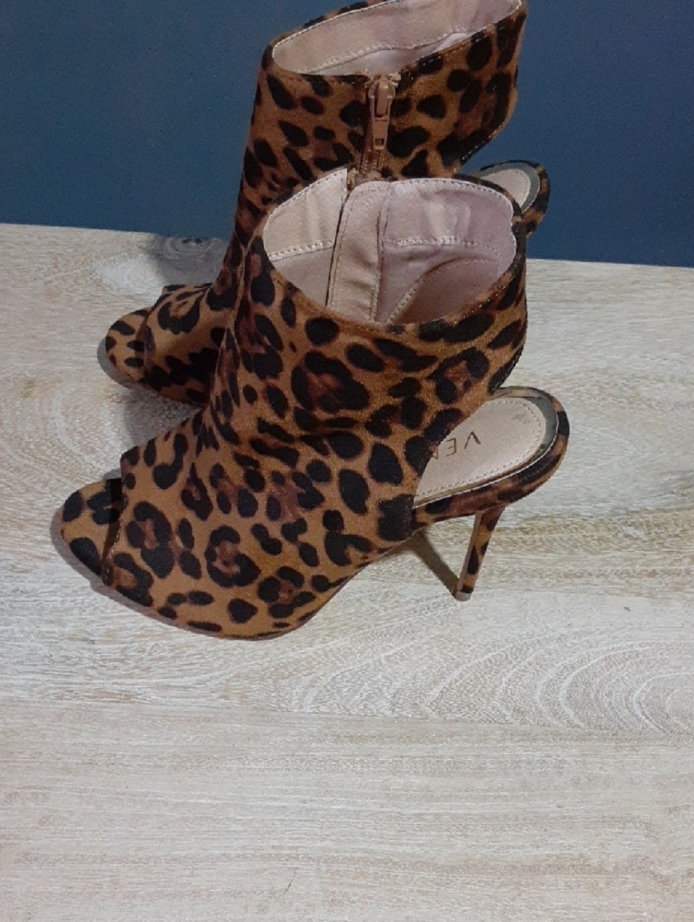 VENUS Leopard Print Peep-Toe Ankle Booties - Brown/Black
